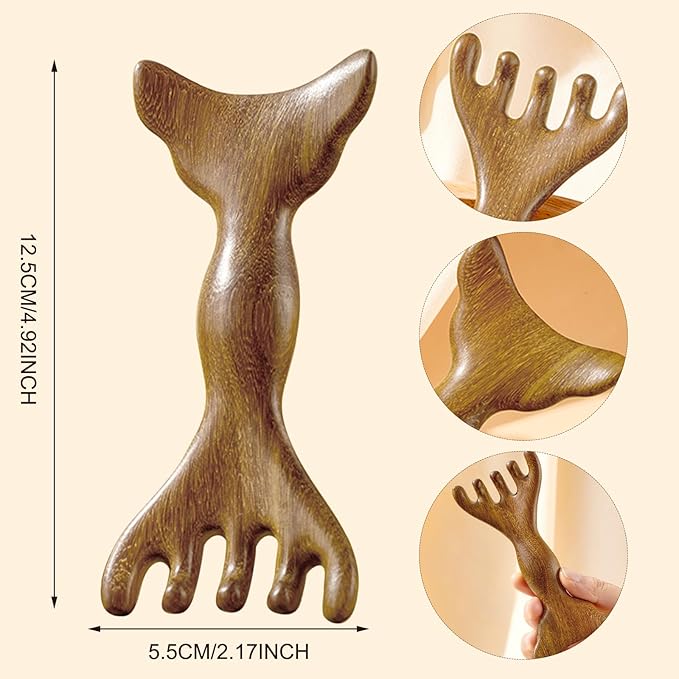 Sandalwood Scalp Massager – Dual Head Five Claw Massage Comb for Head Eye Shoulder and Neck – Manual Massager Tool for Women Men