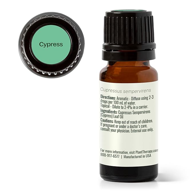 Plant Therapy Cypress Essential Oil 100% Pure, Undiluted, Natural Aromatherapy for Diffuser & Skin, Therapeutic Grade 10 mL (1/3 oz) Cypres Oil Refreshing & Clearing