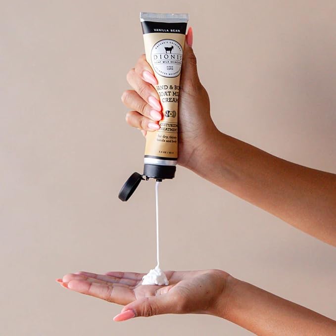 Dionis Goat Milk Skincare Vanilla Bean 8.5oz Hydrating Body Lotion and 3.3oz Hand & Body Moisturizing Travel Size Cream Scented Bundle, Natural Ingredients, Made in the USA, Cruelty Free, Paraben Free