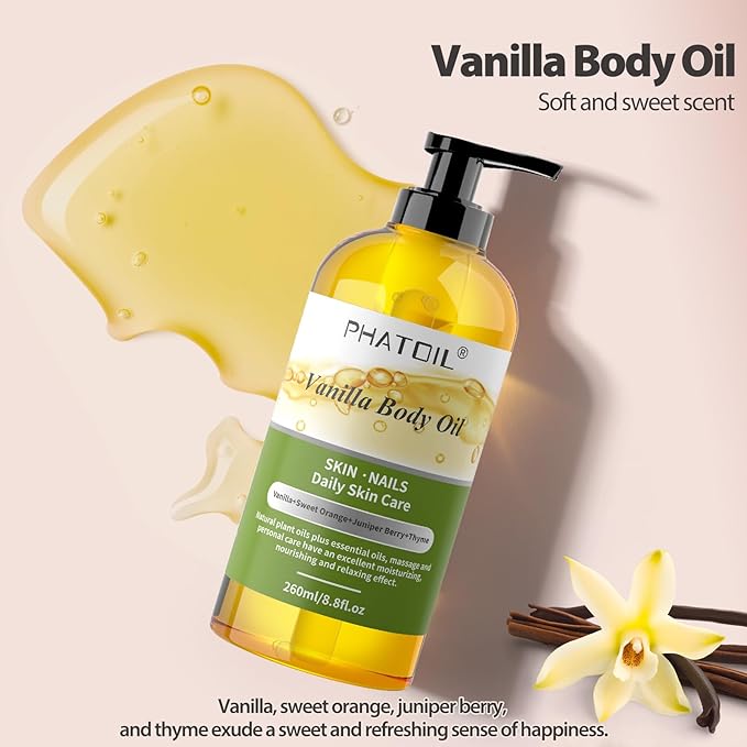 Vanilla Body Oil 260ML & Ginger Body Oil 260ML Large Bottle Body Oil for Moisturizing Skin