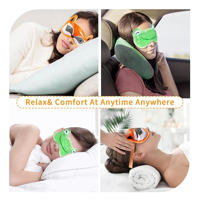 Bundle of CONBELLA Cold Face Eye Masks Ice Face Mask Hot Cold Compress and 2PCS Adorable Cooling Eye Mask Gel Eye Mask