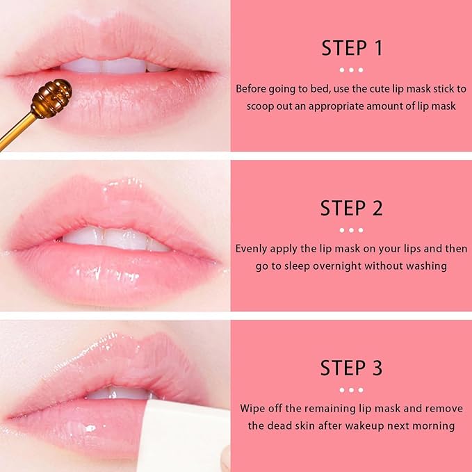 4 PCS Bee Lip Balm Lip Mask Honey Pot, Coconut Honey Strawberry Watermelon Moisturizing Sleeping Lip Mask Overnight with Sticks, Lip Balm Exfoliating Prevention Dry and Crack Lip Scrubs