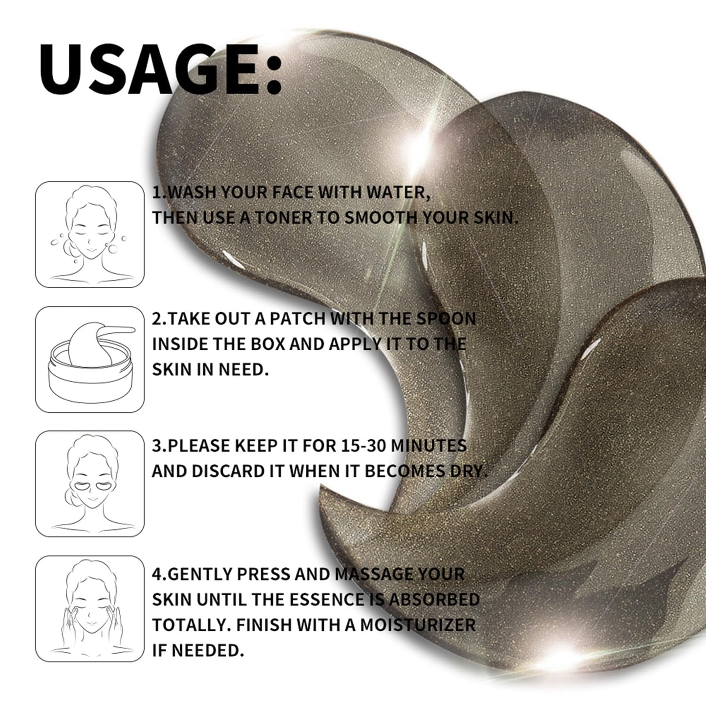 ROUSE Black Pearl Collagen Eye Mask Anti-Wrinkle Under Eye Patches for Puffy Eyes Dark Circles Collagen Eye Gel Pad Moisturizing Brightening Under Eye Mask-60pcs