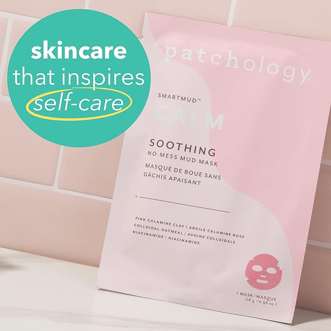 Patchology Calm SmartMud Clay Mask For Face - No Mess Soothing Mud Mask w/Calamine, Colloidal Oatmeal, & Niacinamide - Reduces Redness & Moisturizes Skin - Face Mask Skin Care for Women (1 Count)