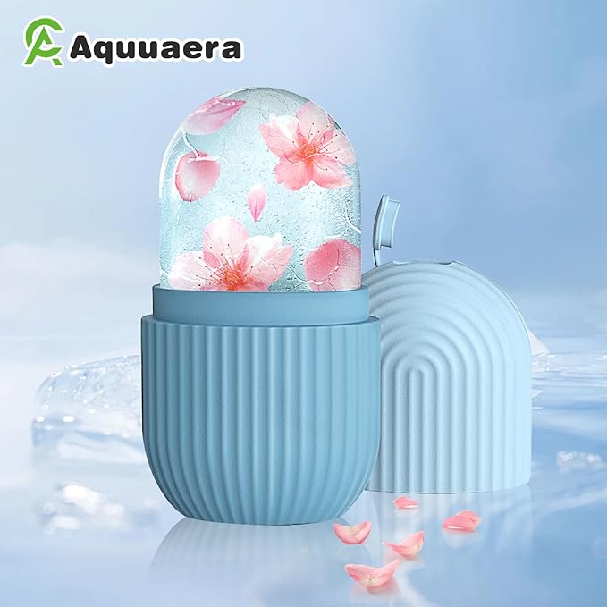 Ice Roller for Face and Eye,Ice Cube Roller Massager for Skin Women Care Tools, Naturally Conditioning De-Puff Eye Bags, Reduce Migraine Pain, Reusable Massage Silicone Ice Mold (Blue)