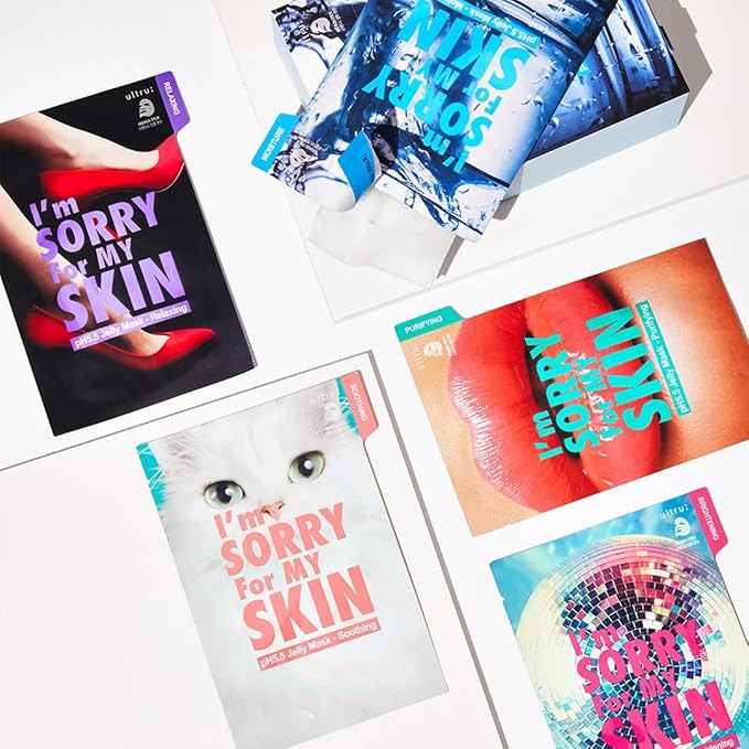 I'M SORRY FOR MY SKIN Jelly Mask Full Set for Skin Stress Relief, Korean Skin Care Travel Essentials Kit, K-Beauty Hydrating Face Mask Sheets, Gifts for Women (pH5.5 Pack of 5)