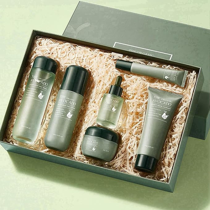 Avocado Skin Care Set, Face Skin Care Set For Women, Skin Care Kit for Women Teens - Cleanser, Toner, Face & Eye Cream, Serum, Facial Lotion, 6PCS Skincare Gift Set Anti-Aging Smooth Hydrating Skin