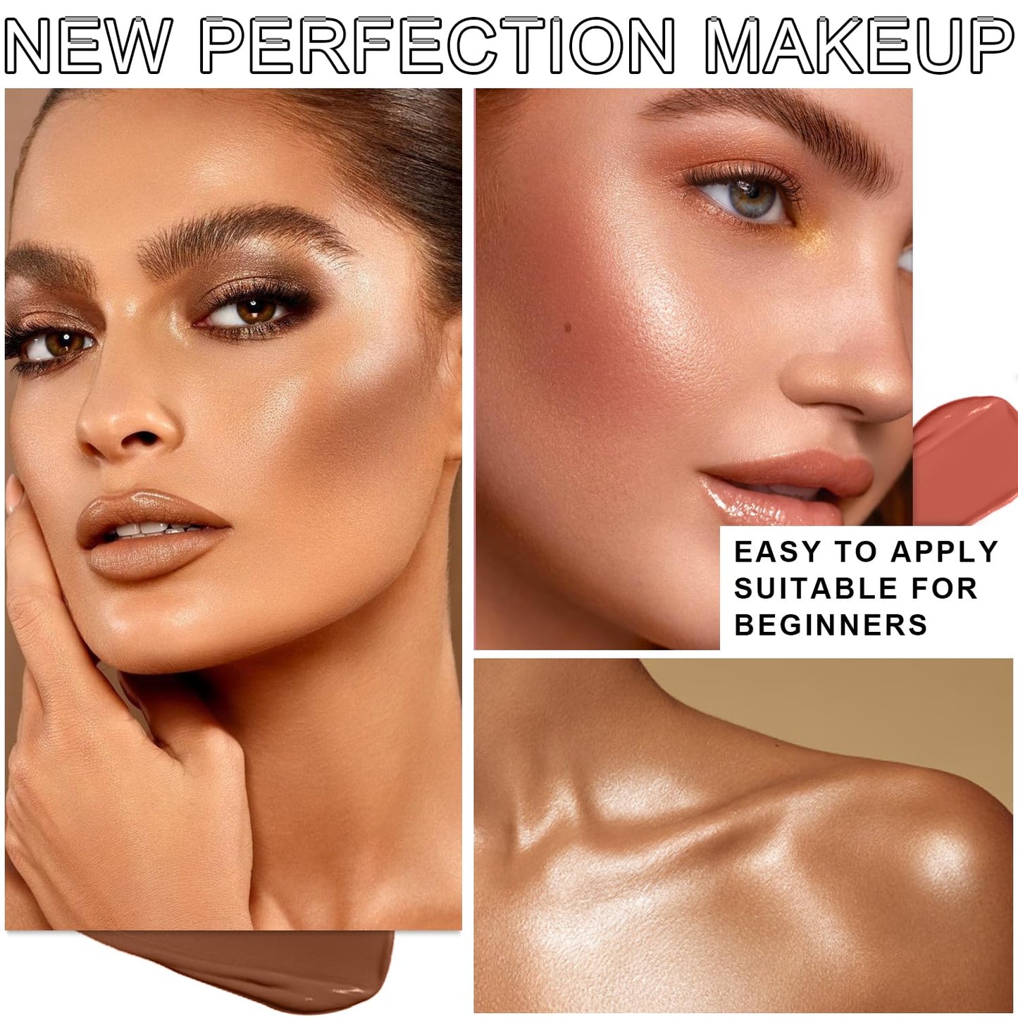 6 Colors Cream Contour Stick Makeup Kit, Shades with Highlighter, Blush and Double-End Bronzer Contour Stick for Sculpt the Cheeks, Long Lasting, Waterproof, Matte & Dewy Finish(SET C)