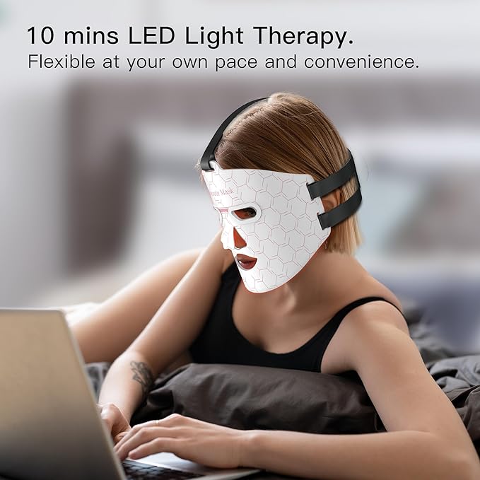 Led Face Mask Light Therapy, Near infrared Red & Blue & Yellow Light Therapy, Flexible Silicone Light Therapy Mask, Red Light Therapy for Face, Red Light Mask for at Home Face Masks Skincare