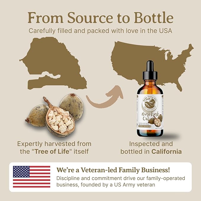 Bella Terra Oils - Baobab Oil 4oz - Luxurious Oil with Palmitic & Linoleic Acid, Perfectly Blended Nature's Bounty for a Glowing Skin