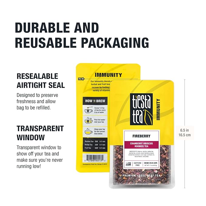 Tiesta Tea - Fireberry | Loose Leaf | Cranberry Hibiscus Rooibos Tea | Premium Non-Caffeinated Rooibos Blend | Make Hot or Iced & Brews Up to 25 Cups | 1.7oz Resealable Pouch, Pack of 6