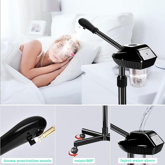 Professional Facial Steamer, Face Steamer on Wheels, Ozone Face Steamer, Facial Steamer for Spa, Salon and at Home Use