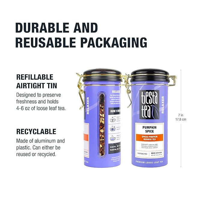 Tiesta Tea - Pumpkin Spice Rooibos Tea | Loose Leaf | Premium Herbal Infusion | Non-Caffeinated | Make Hot or Iced & Up to 50 Cups | 5oz Refillable Tin Can