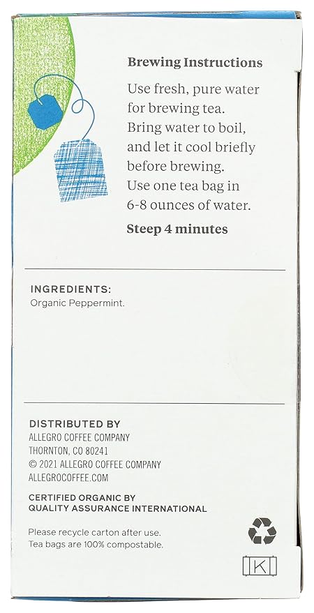 Allegro Tea, Organic Northwest Peppermint Tea Bags, 20 ct