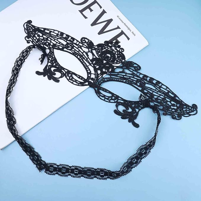 Gothic Black Lace Eye Cover Masquerade Adjustable Black Lace Dress Halloween Carnival Eye Decoration for Women and Girls Prom Costume Gifts