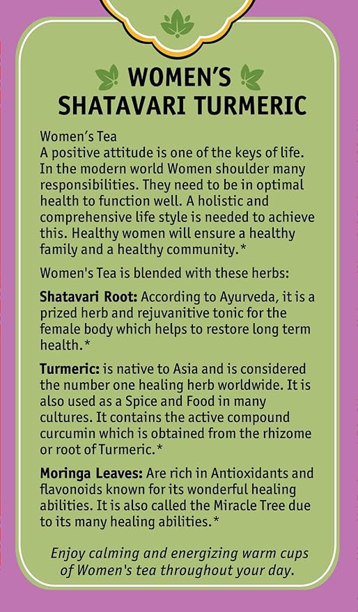 Herbal Cup Ayurveda Women's Tea, Organic Shatavari Turmeric, No Caffeine Herbal Teas (Women's Shatavari Turmeric, 16 Count (Pack of 1))