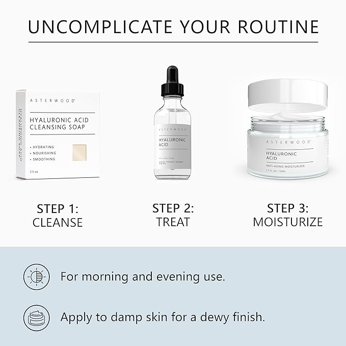 Asterwood Hyaluronic Acid Moisturizer (4 Pack) - Face Cream for Anti-Aging, Anti-Wrinkle - Hydrating for Dry Skin - Facial Moisturizer for Women & Men - Fragrance-Free, Non-Comedogenic - 6.8 oz