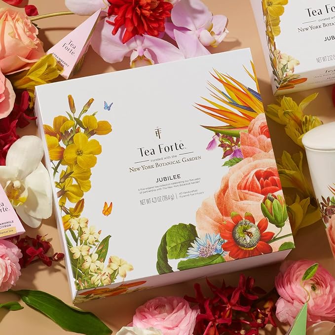 Tea Forte Tea Sampler, Jubilee Tea Chest, Tea Gift Set with 40 Pyramid Tea Infusers, Organic Loose Leaf Tea Variety with Assorted Teas/Tea Sampler Gift Box
