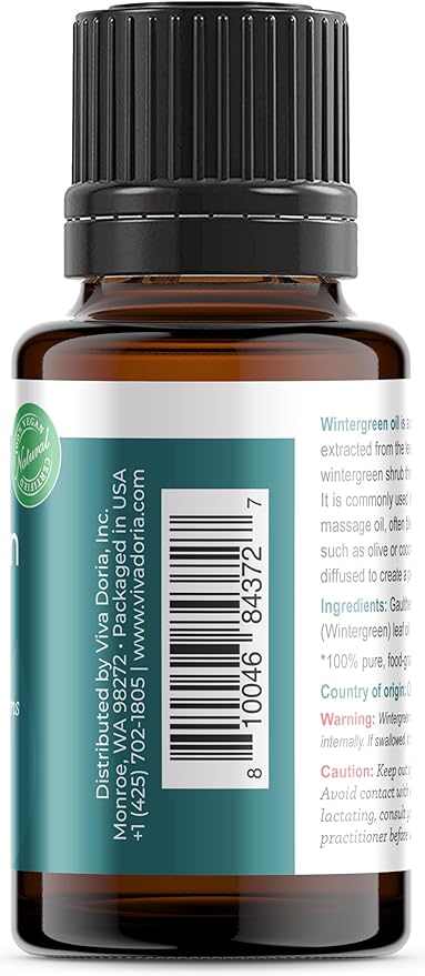 Viva Doria Wintergreen Essential Oil, 100% Pure, Natural Essential Oil, Undiluted, for Aromatherapy | Food Grade, 15 mL (0.5 Fluid Ounce)