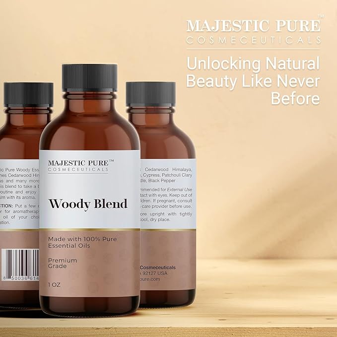 Majestic Pure Wood Essential Oil Blend | 100% Pure Premium Oil for Peace, Harmony | Pine Needle, Cypress, Orange, Himalaya Cedarwood Essential Oil for Diffusers & Aromatherapy | 1oz