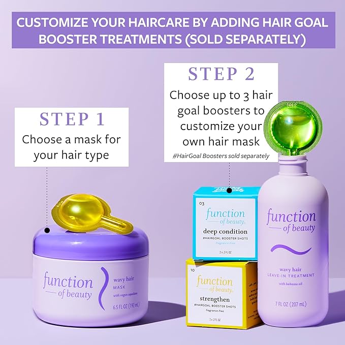 FUNCTION OF BEAUTY Hair Mask for Wavy Hair, 6.5 oz Each (2-Pack) - Deep Conditioning Formula With Argan Oil to Restore Shine & Vegan Squalane to Prevent Hair Breakage, Customizable Haircare