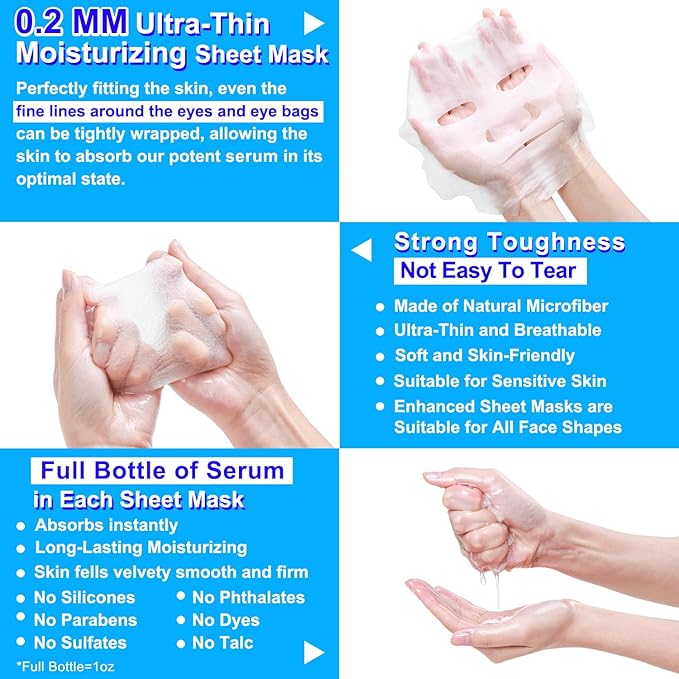 Collagen Face Mask Skincare For Women Hyaluronic Acid Moisturizing Firming Calming Hydrating Pore Treatment of Different Ages and Skin Types Urban Beauty Secret 12 PCS