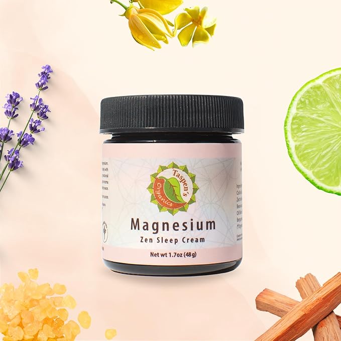 Taspen's Organics Magnesium Zen Sleep Cream with Organic Ingredients - Natural Sleep & Relaxation Formula - Moisturizing Formula- Cruelty-Free (1.7 oz)