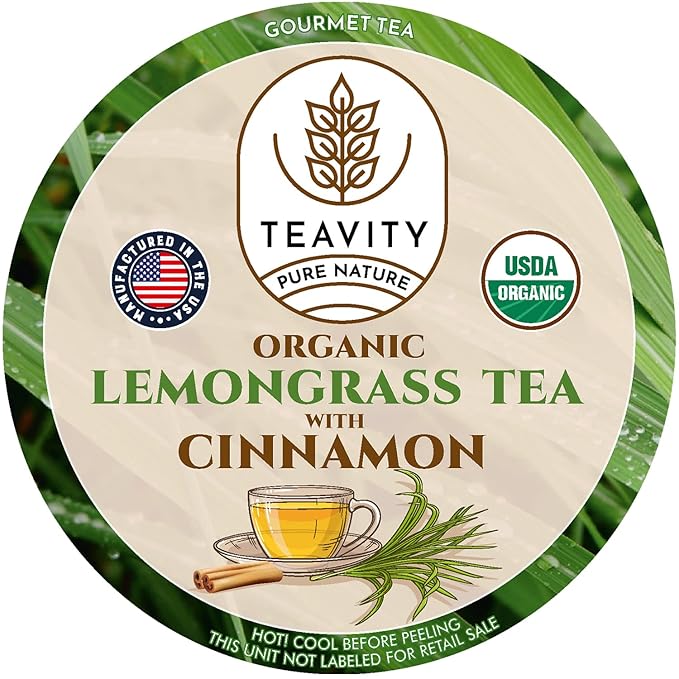 Teavity Organic Lemongrass and Cinnamon Tea Pods for Keurig - Naturally Decaffeinated Herbal Tea Blend (12 Pods)