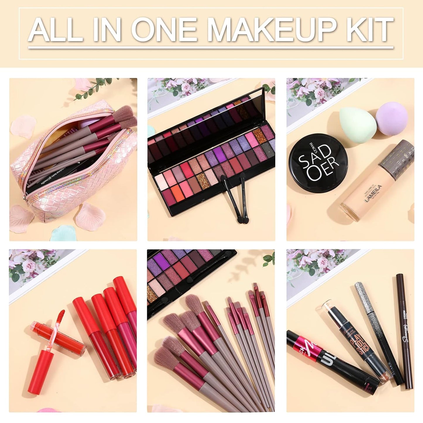 All in One Makeup Kit Makeup Kit for Women Full Kit Multipurpose Makeup Kit-Makeup Brush Set,Eyeshadow Palette,Lip Gloss Set, Makeup Bag,Eyebrow Pencil,Eyeliner pencil,Mascara,Contour Bar,Liquid foundation,concealer and Face Makeup
