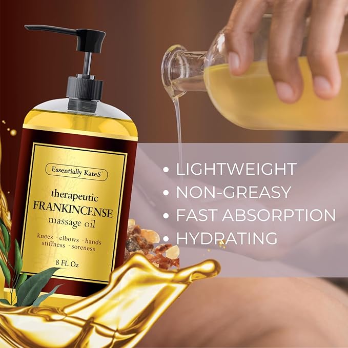 Frankincense Massage Oil 8 Fl Oz - Knees, Elbows, HIPS, Hands, Shoulders and Legs - 100% Pure Frankincense Oil Relaxes Soreness and Stiffness