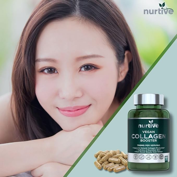 Plant-Based Collagen Booster - Vegan Support with Vitamin C, Amino Acids & Hyaluronic Acid - 700mg per Serving - Third-Party Lab Tested - Non-GMO, Gluten-Free, No Fillers - 60 Vegan Capsules