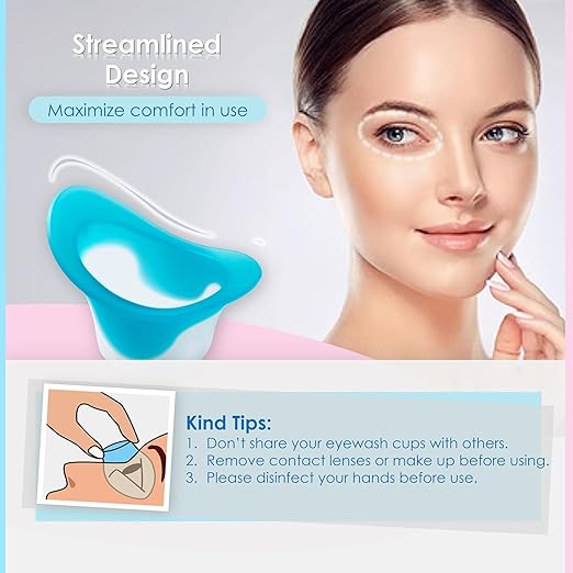 Silicone Eye Wash Cups, Eye Wash Bath for Refresh and Clean Tired Eyes, 4 Pcs Updated Version Pink and Blue with 2 Storage Containers
