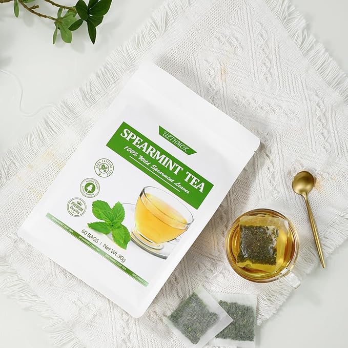 Premium 60 Spearmint Tea Bags, Made with 100% Natural Spearmint, Caffeine Free & No Additives.