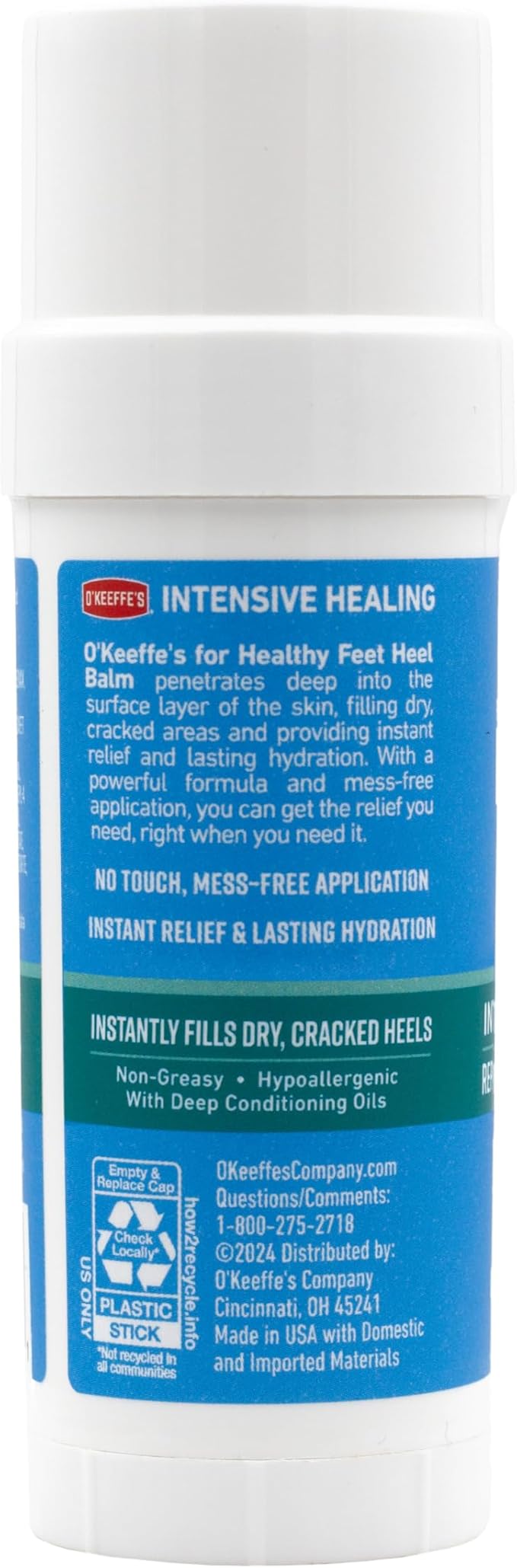 O'Keeffe's for Healthy Feet Intensive Healing Balm; Guaranteed Relief for Extremely Dry; Cracked Feet; Heel Balm that Instantly Fills Dry; Cracked Heels; 2.2oz Balm Stick; (Pack of 1)