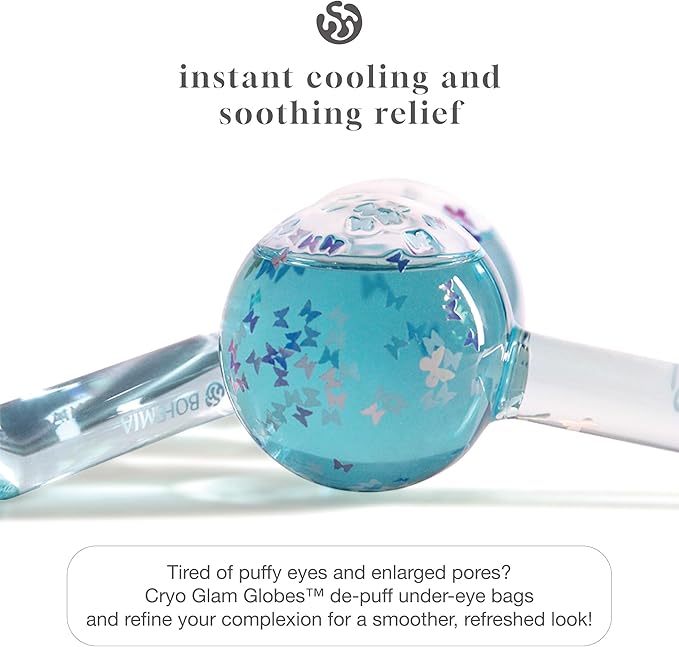 Cryo Glam Globe's | Glow in The Dark Ice Globes with Butterfly Infusion – Cooling Cryo Facial Massager for Depuffing, Tightening & Anti-Aging Skincare