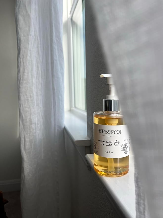 Herb & Root Spiced Cocoa Glaze: Chocolate Cinnamon Edible Massage Oil, Scented Body Oil for Women, Relaxing Gifts, Non-Sticky, Natural Plant-Based Aromatherapy