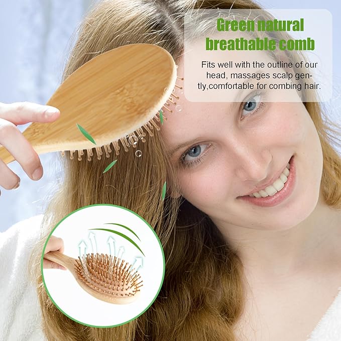 Thick Strong Bamboo Hair Brush, Bamboo Brush for Hair Growth,Hair brush for massaging the scalp,Hair Brush Cleaner Tool, Suitable for Women Men and Children (light yellow)