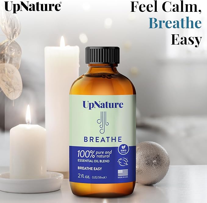 UpNature Breathe Essential Oil - Huge 2oz - Essential Oils for Diffusers Humidifiers Spa Respiratory Menthol Blend