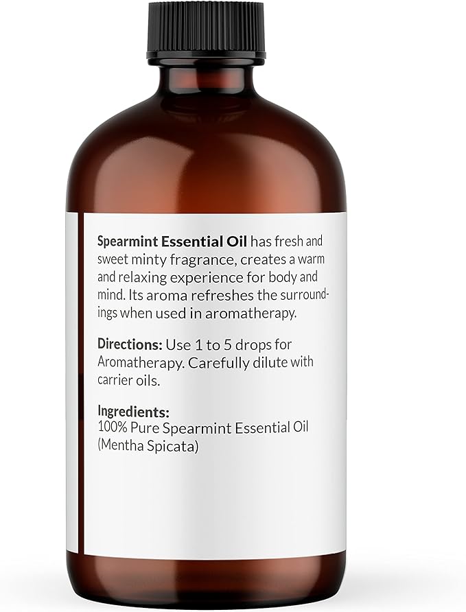 NaturoBliss Spearmint Essential Oil, 100% Pure and Natural Therapeutic Grade, Premium Quality Spearmint Oil, 4 fl. Oz - Perfect for Aromatherapy and Relaxation