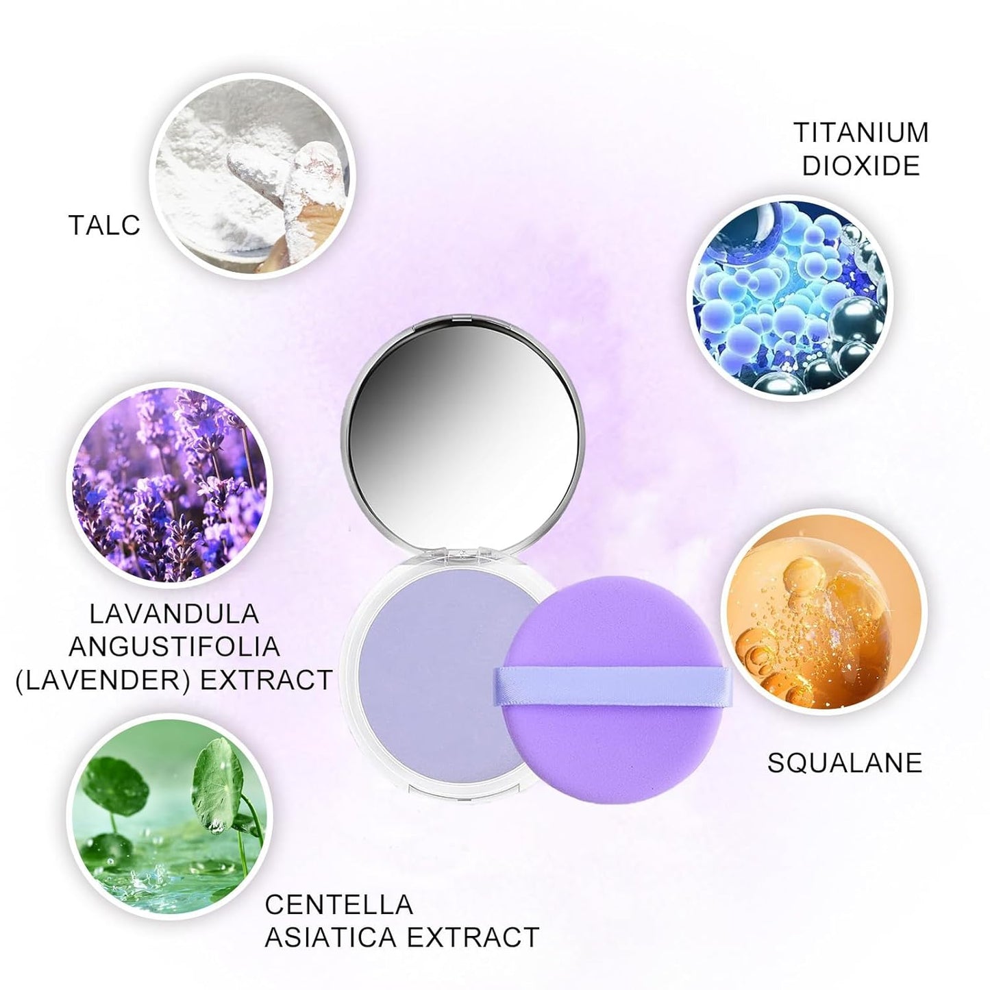 Chillab Lavender Matte Powder Oil Control Face Makeup Setting Powder, Chillab Polvo Compacto with Mini Powder Puff, for Silky Blurring Oil Control Long-Lasting Makeup