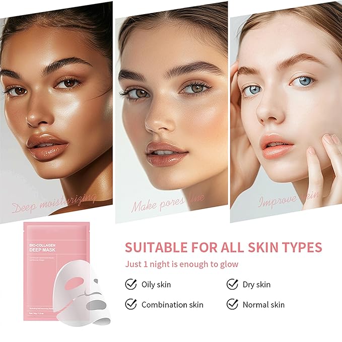 3Pcs Bio-Collagen Deep Mask, Hydrating Overnight Sleeping Mask Transparent Face Membrane Skin Care Moisturizing, Restores Skin Elasticity & Energy Collagen Mask for Women