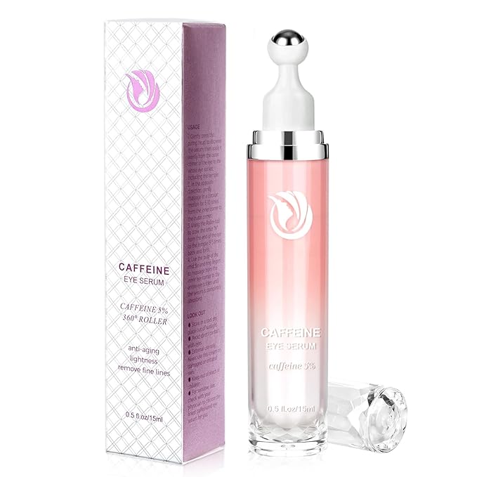 5% Caffeine Eye Serum, Cream with 360ยฐMassage Ball for Puffiness, Fine Lines and Wrinkles, 0.5 fl.oz Under Eye Roller Cream, Efficient in Firming Eyelids