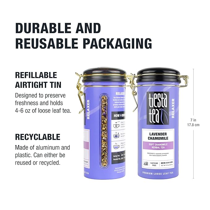 Tiesta Tea - Lavender Chamomile Herbal Tea | Loose Leaf | Calming Blend with Chamomile | Lavender | Lemongrass | Caffeine-Free Herbal | Great for Hot or Iced Brews | Refillable Tin | 50 Cups | 2 Ounce