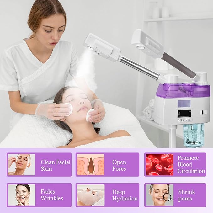 Professional 2 in 1 Facial Steamer, Esthetician Steamer with Hot & Cold Mist, Face Steamer for Facial Deep Cleaning, Facial Steamer for Home Beauty Salon Spa