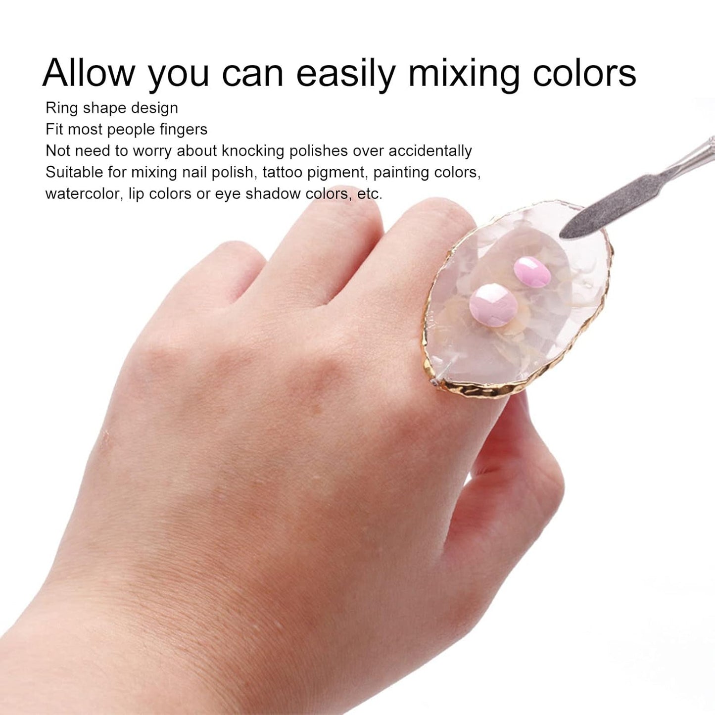 Nail Art Palette, 6pcs Wearable Soft Resin Nail Art Palette Ring, Resin Nail Art Palette Compatiable for Make-Up Beginners and Make-Up Schools