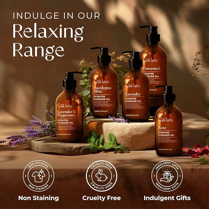 Gya Labs Lavender Massage Oils for Sweet Nights - 6.76 Fl Oz - 100% Pure Natural Aromatherapy Massage Oil for Body Relaxing for Men & Women - Crafted with Jojoba, Argan & Lavender