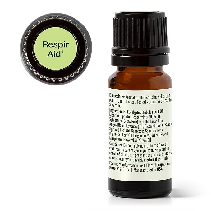 Plant Therapy Respir Aid Essential Oil Blend 10 mL (1/3 oz) Sinus, Airway and Congestion Clearing Oil Blend, 100% Pure, Undiluted, Natural Aromatherapy, Therapeutic Grade