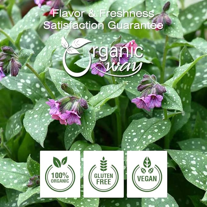 Organic Way Lungwort Dried Leaves (Pulmonaria officinalis) Cut & Sifted - Herbal Tea | Organic & Kosher Certified | Raw, Vegan, Non GMO & Gluten Free | USDA Certified | Origin - Albania (4 Ounce)