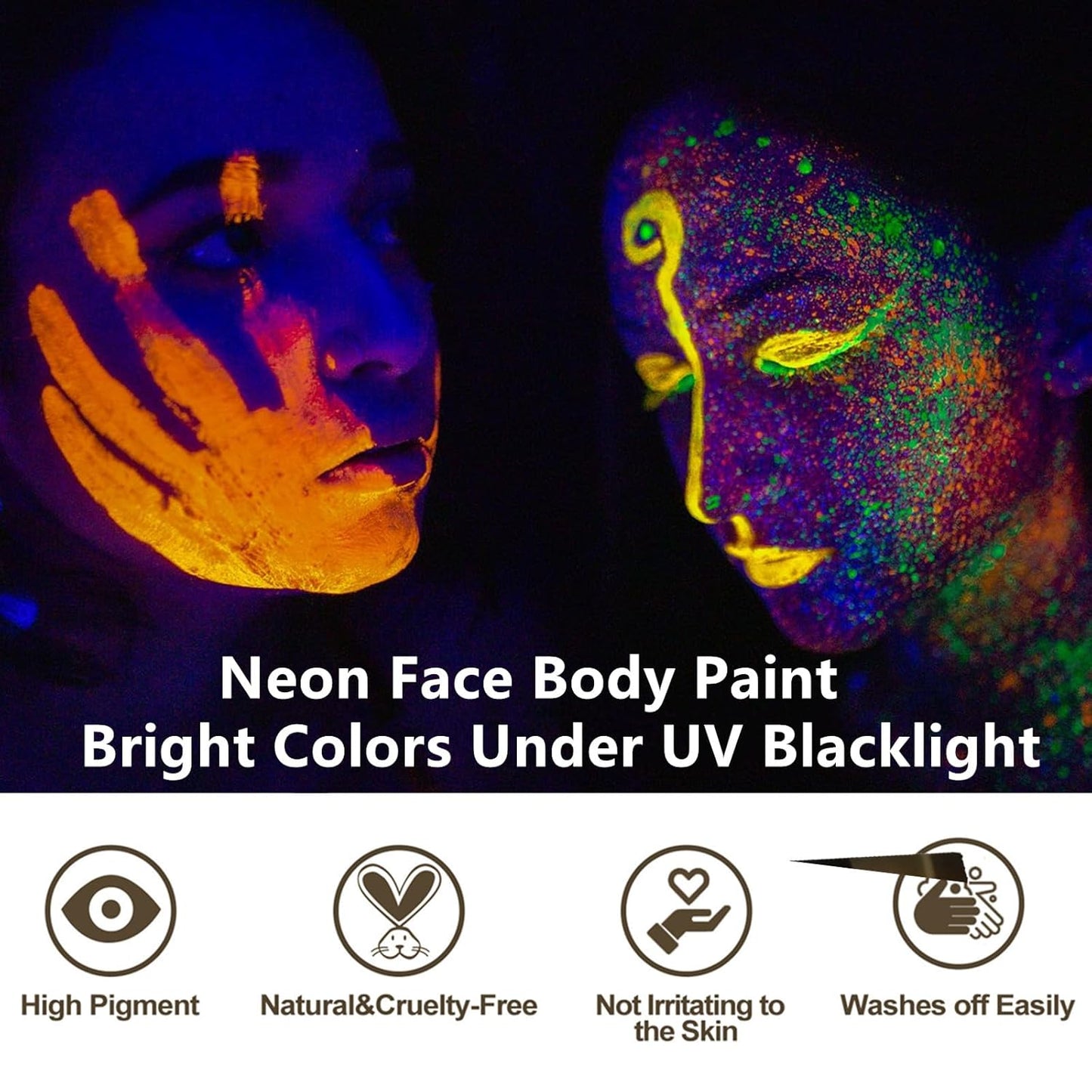 Go Ho Neon Gold Body Paint Washable(2.37oz,70ml),under UV Blacklight Neon Face Paint,Water Based Neon Fluorescent Golden Face Paint for Adults Children SFX Cosplay Costumes Halloween Makeup
