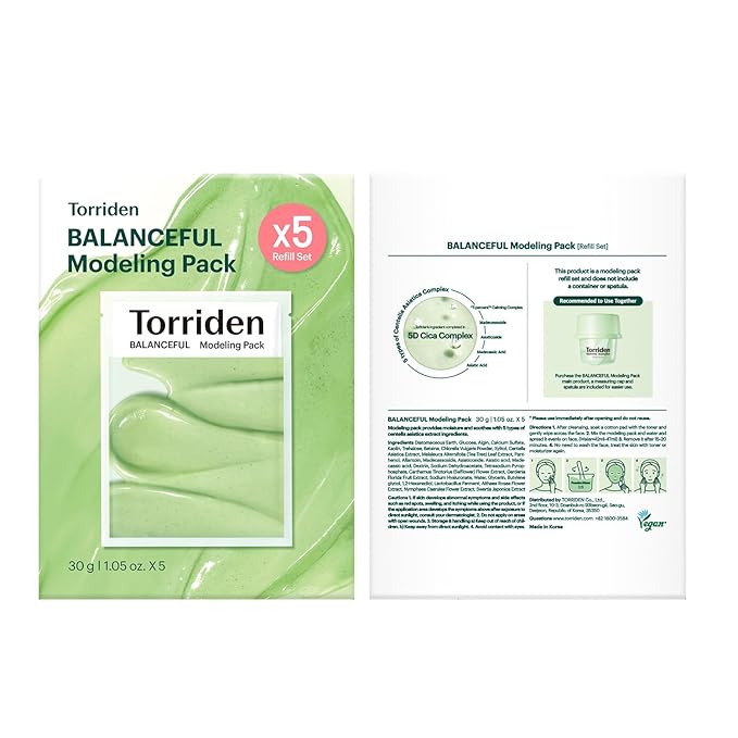 Torriden BALANCEFUL Modeling Mask (pack of 5) | Effective Cooling and Soothing Care | 5D Different Cica Complex, Glucose & Algin, Chlorella